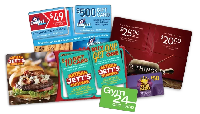 Assorted Acclaim direct mail postcards and gift cards